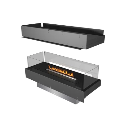 Forma Island - Prime Fire bioethanol fireplace in sleek black finish, designed for built-in installation with remote and app con