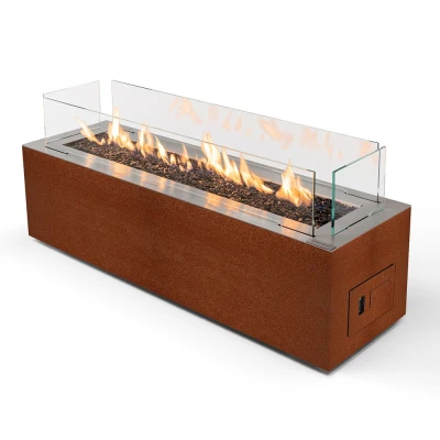 Planika Galaxy Corten Gas Fire – Freestanding outdoor gas fireplace with corten steel finish and automatic control.