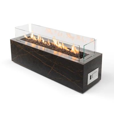 Planika Galaxy Daze / Laurent outdoor gas fireplace featuring a modern design with automatic control and high heat output.