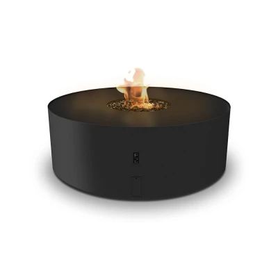Galio Fire Pit Black Automatic – a stylish freestanding outdoor gas fireplace with remote control in a sleek black finish.
