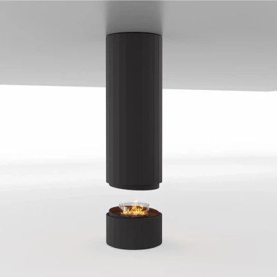 Pillar Suspended Bioethanol Fireplace – a modern loft-style ceiling-mounted fireplace with app and remote control.