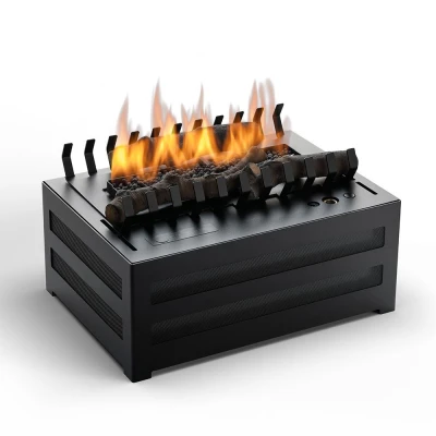 Planika Senso Basket bioethanol fireplace insert in black, featuring automatic operation and remote control.