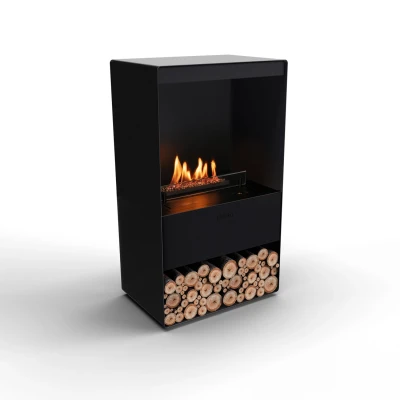 Senso Stove Bioethanol Fireplace in black with automatic control, 1.3-litre capacity, and 2.5 kW heat output.