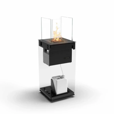 Porto Core outdoor floor-standing bioethanol fireplace with remote control and automatic operation.