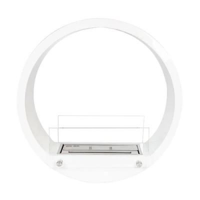 Round Built-in Bio Fireplace - White by ScandiFlames, a two-sided bioethanol fireplace with manual control in an elegant white f