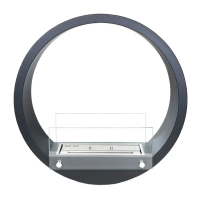 Round Built-in Bio Fireplace - Black by ScandiFlames. A modern, see-through bioethanol fireplace with manual control and 6-hour 