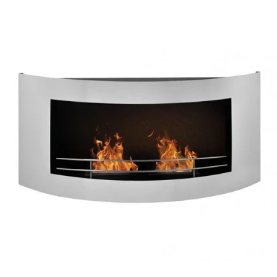 ScandiFlames Wall Mounted Bioethanol Fireplace with Rounded Frame in rust-free stainless steel, offering a sleek and modern desi