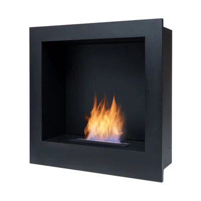 Safretti Nemo Black wall-mounted bioethanol fireplace with a sleek design and manual control.