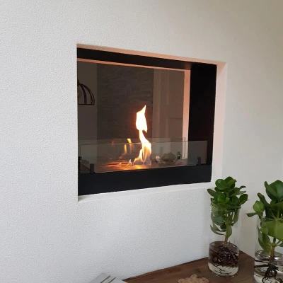 ScandiFlames Built-in Bio Fireplace 60 cm - Buy Now ScandiFlames Built-in Bio Fireplace in Black - 60 cm, a sleek and modern two-sided bioethanol fireplace with manual control.