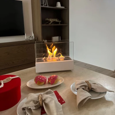 ScandiFlames White Tabletop Bioethanol Fireplace – compact, stylish, and clean-burning with a sleek white finish.
