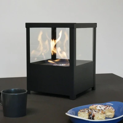 Square Table Bio Fireplace - Black by ScandiFlames, a stylish tabletop bioethanol fireplace with a 1-hour burn time and manual c
