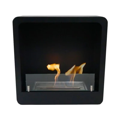 ScandiFlames Square Bioethanol Fireplace - Buy Now ScandiFlames Square Bioethanol Fireplace with Round Edges in Black - Wall-mounted, manual control, and 6-hour burn time.