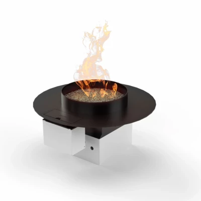 Stella 500 Automatic outdoor gas fireplace in sleek black finish with remote and app control.