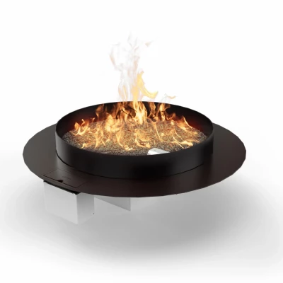 Stella 800 Automatic outdoor gas fireplace in black with remote control and automatic ignition.