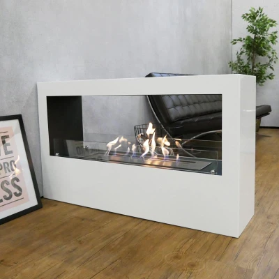 Lansing XL White Freestanding Bio Fireplace by ScandiFlames – a modern and stylish bioethanol fireplace with a clean-burning fla