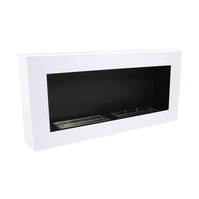 ScandiFlames Large White Wall Mounted Bioethanol Fireplace - 90 cm, sleek modern design, 3-litre burner, manual control.