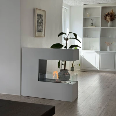 Topeka White Bioethanol Fireplace by ScandiFlames, crafted from powder-coated steel with a sleek white finish and three-sided op