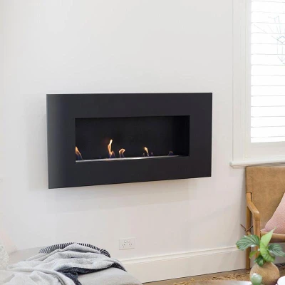Icon Fires Nero 1150 Wall Fire in black, a sleek and modern wall-mounted bioethanol fireplace with 8-hour burn time and 5.4 kW h