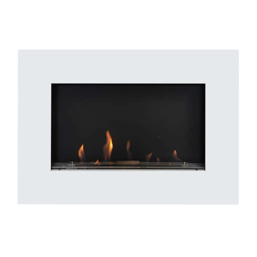 Murus 800 Glossy White wall-mounted bioethanol fireplace by ScandiFlames, featuring a sleek design and manual control.