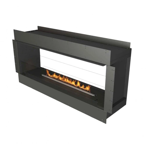 Forma 1500 Tunnel bioethanol fireplace in black finish with a sleek, modern two-sided design.