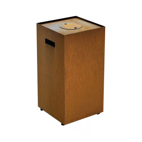 Galio Corten Gas Bottle Cover with rust-like Corten steel finish, designed for outdoor gas fireplaces.
