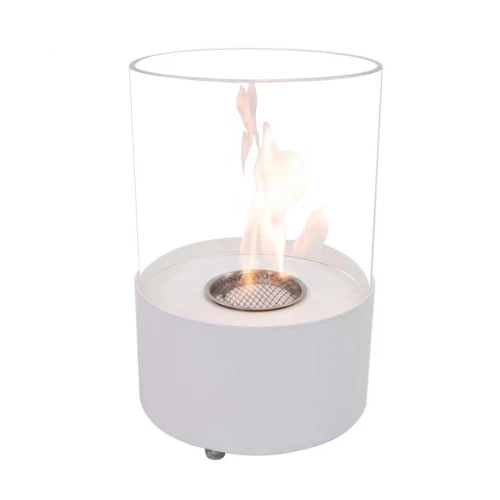 Kennington Round Tabletop Bioethanol Fireplace in White by ScandiFlames. Stylish and compact design with a 0.5L capacity and man