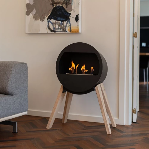 Aduro B2 Freestanding Bioethanol Fireplace in black with a sleek, modern design and clean-burning flame.