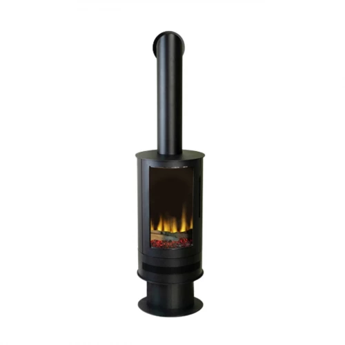British Fires Ashurst Electric Stove in black with realistic flame effect and remote control.