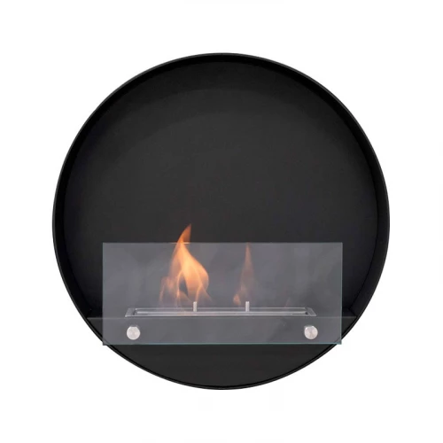 Delaware S Round Design Fireplace by ScandiFlames, a sleek Ø50 cm wall-mounted bioethanol fireplace in black.