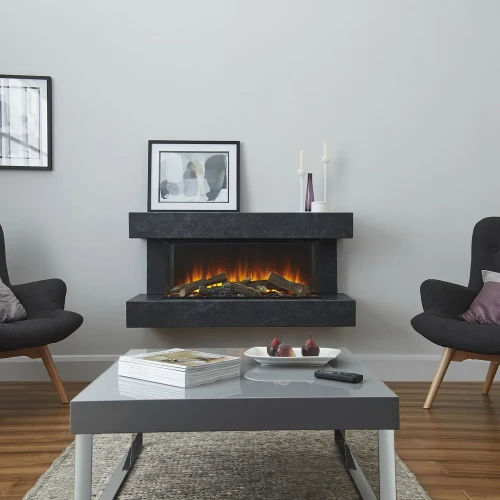 Winchester 870 Grey Marble Electric Fireplace – A stylish and modern wall-mounted fireplace with a luxurious grey marble finish.