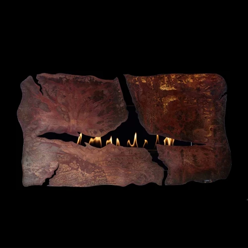 GlammFire Apollo IV Corten Steel bioethanol fireplace, a stylish and modern wall-mounted heating solution with a rust-finish des