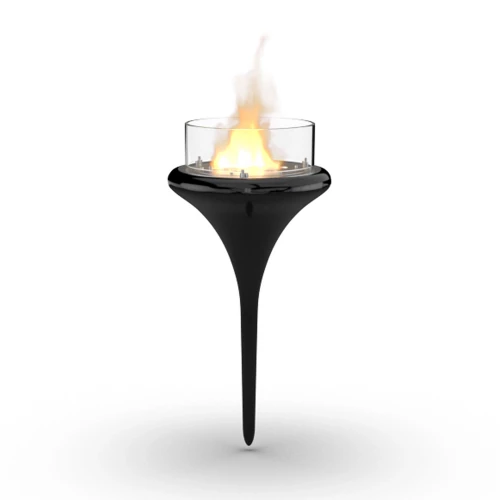 Flut - Black by GlammFire, a stylish outdoor bioethanol fire pit with manual control, 2-litre capacity, and 6-hour burn time.