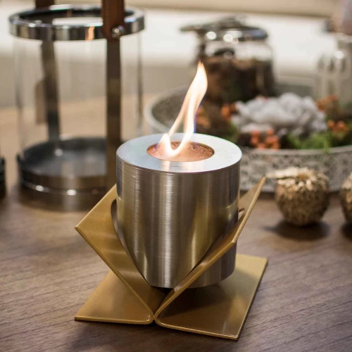 Kivo Table Fireplace - Golden by GlammFire, a luxurious tabletop bioethanol fireplace with a 3-hour burn time.