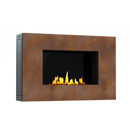 Mito Small - Corten Steel bioethanol fireplace by GlammFire, wall-mounted with a corten steel finish and remote control.