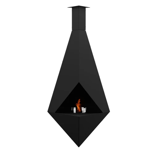 Pythagoras Black Titanium bioethanol fireplace by GlammFire, a ceiling-mounted luxury heating solution with a sleek black titani