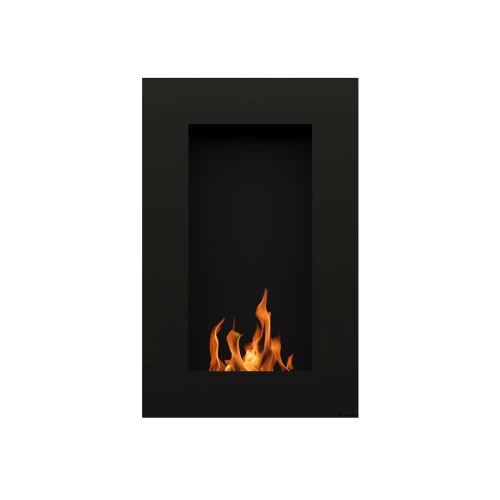 GlammFire Tango Black wall-mounted bioethanol fireplace with sleek design and remote control operation.