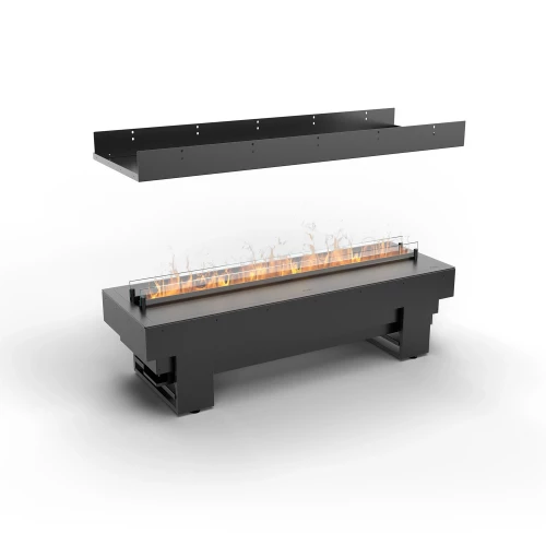Cool Flame 1000 Island Fireplace – a premium 4-sided Opti-Myst built-in vapour fireplace with a sleek black design and remote co