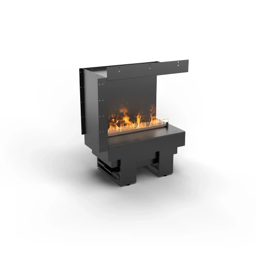 Cool Flame 500 Right Corner built-in vapour fireplace with Opti-myst flame effect in black finish.