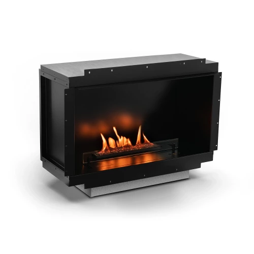 Neo 500 Automatic Built-in Bioethanol Fireplace in black with remote control operation and a sleek modern design.