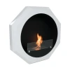 Okto Octagonal Fireplace by ScandiFlames, a white wall-mounted bioethanol fireplace with a modern octagonal design.