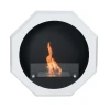 Okto Octagonal Fireplace by ScandiFlames, a white wall-mounted bioethanol fireplace with a modern octagonal design.