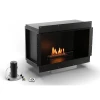 Planika Senso Built-in bioethanol fireplace in black, featuring automatic operation and remote control.