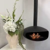 ICONIC ceiling-mounted bioethanol fireplace by Icon Fires in black, featuring a modern design and manual control.