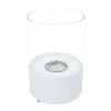 Kennington Round Tabletop Bioethanol Fireplace in White by ScandiFlames. Stylish and compact design with a 0.5L capacity and man