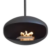 Cocoon Aeris Matte Black with Black Rod – a ceiling-mounted bioethanol fireplace with a sleek matte black finish and modern desi