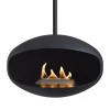 Cocoon Aeris Matte Black with Black Rod – a ceiling-mounted bioethanol fireplace with a sleek matte black finish and modern desi