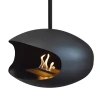 Cocoon Aeris Matte Black with Black Rod – a ceiling-mounted bioethanol fireplace with a sleek matte black finish and modern desi