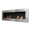 Murus 1600 bioethanol fireplace by ScandiFlames in brushed steel, wall-mounted with a sleek design and 6 kW heat output.