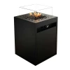 Square Outdoor Gas Fireplace in black with manual control, 10 kW heat output.