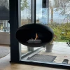 Cocoon Aeris Matte Black with Black Rod – a ceiling-mounted bioethanol fireplace with a sleek matte black finish and modern desi